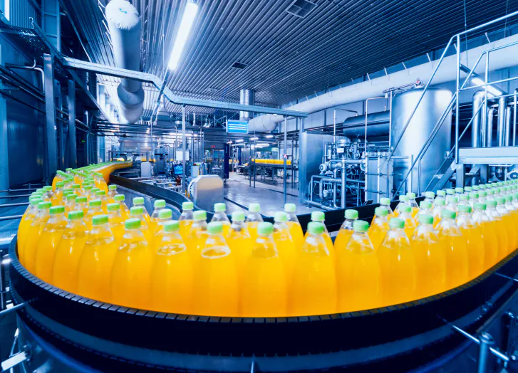 Conveyor belt in Food industry above led battens